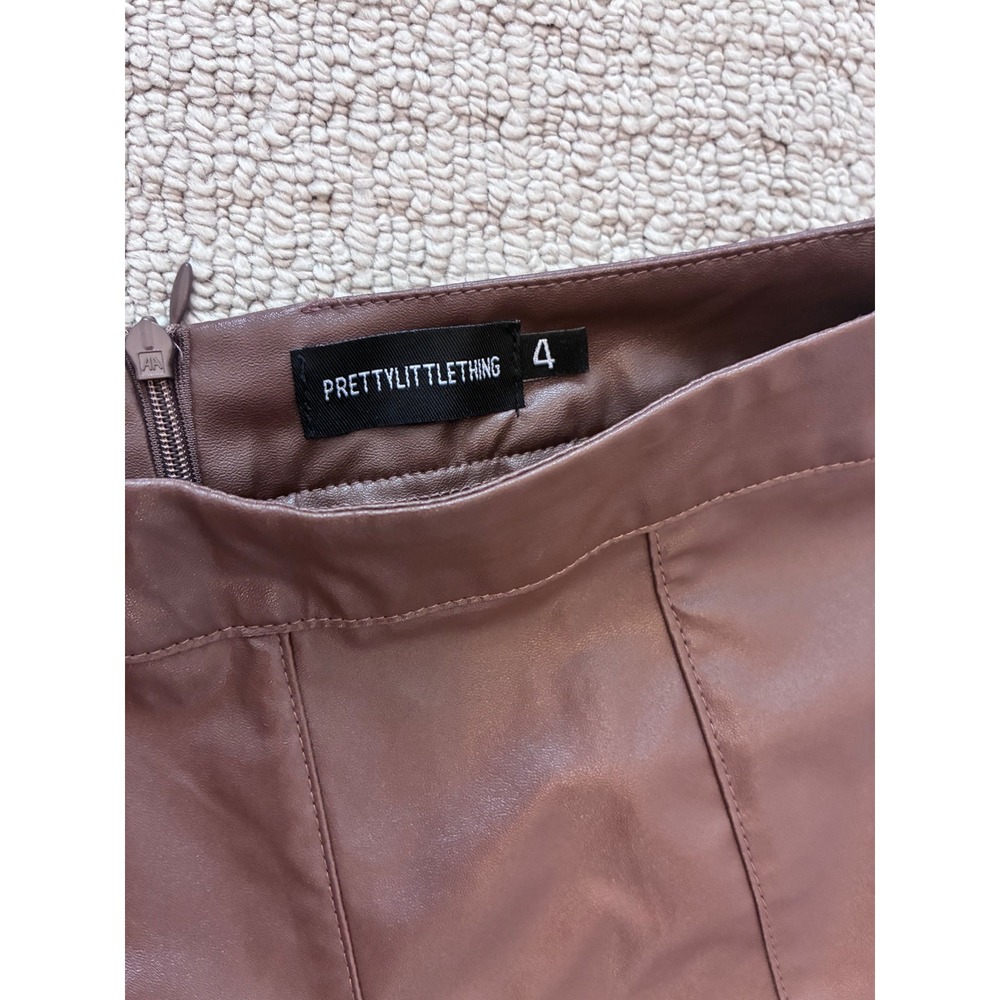 PrettyLittleThing Brown Faux‎ Leather Pants Size 4 High Waist Trousers - Picture 3 of 7